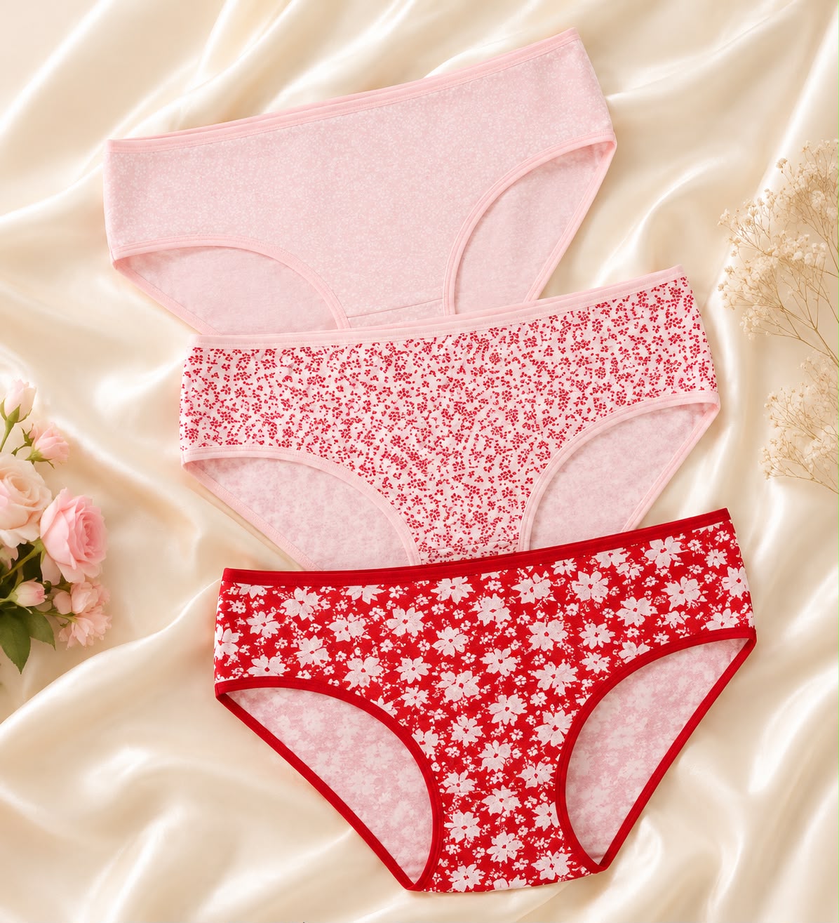 Dominant Turkish Cotton Plus Size Comfort Briefs – Pack of 3 – Rosy Bloom