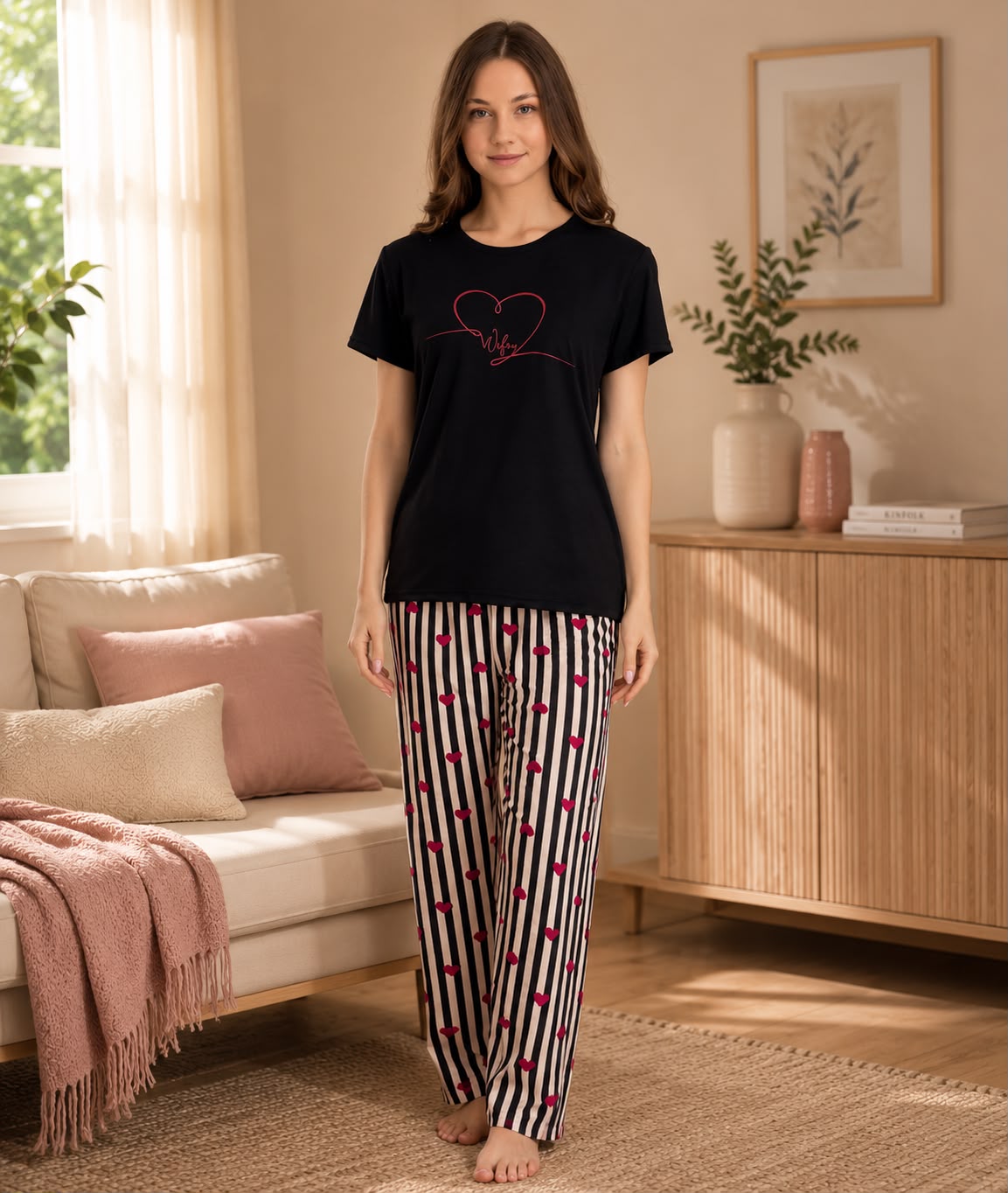 Stella Pink Soft Hosiery Printed Lounge Set – Midnight Hearts