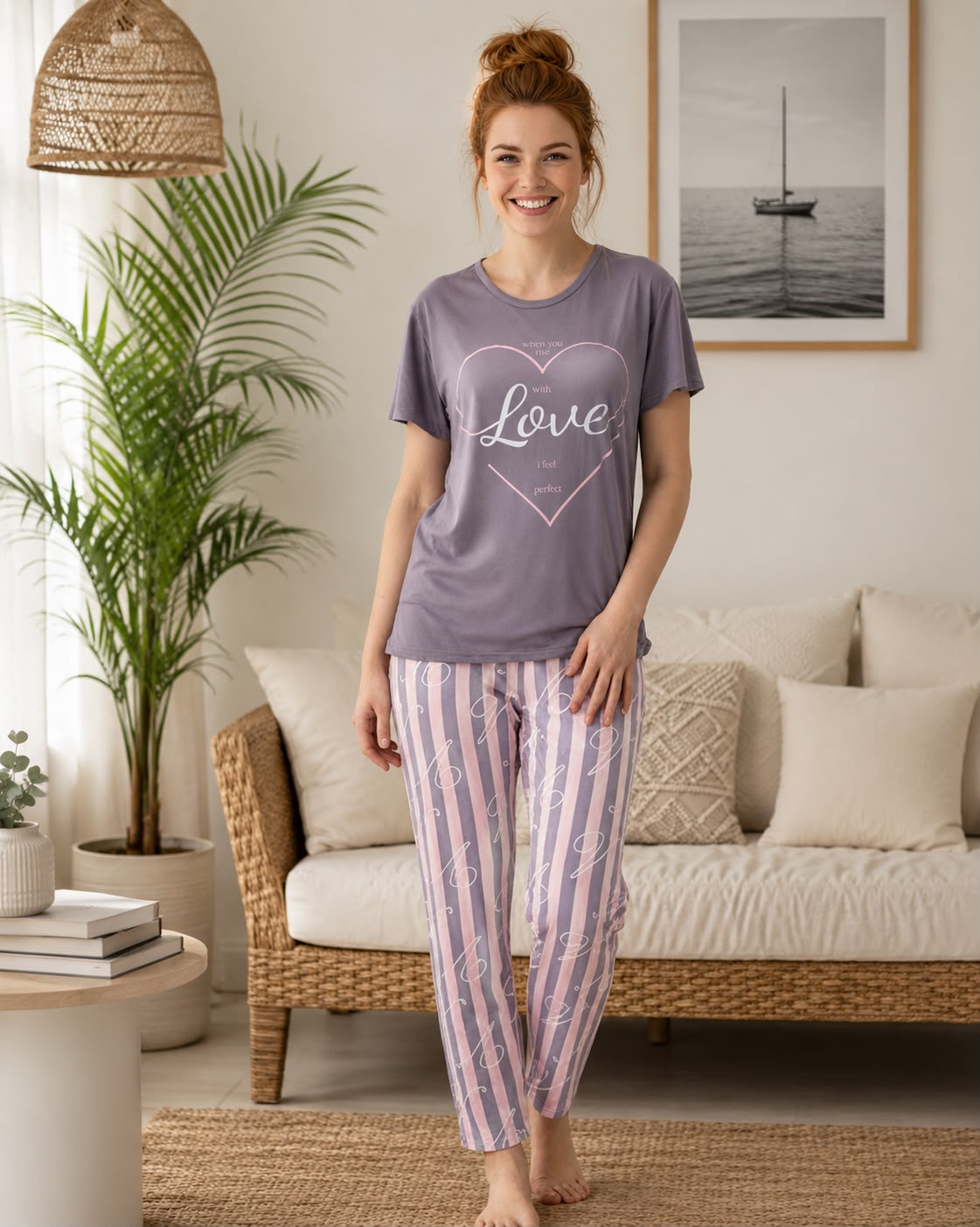 Stella Pink Soft Hosiery Printed Lounge Set – Lilac Romance
