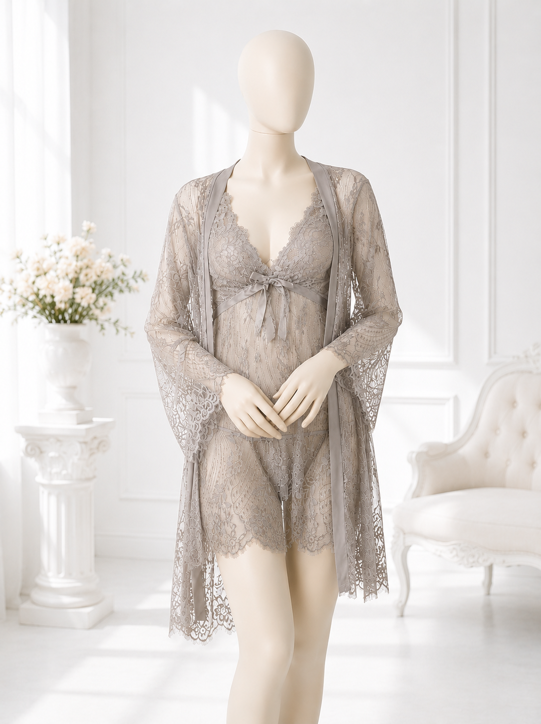 Luxe Lace 2-Piece Short Nighty & Robe Set