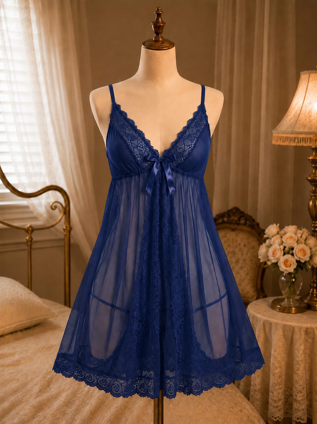 Crimson Elegance 1-Piece Sheer Lace Nighty