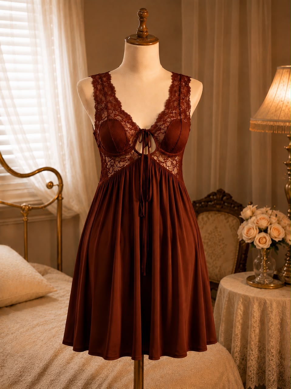 Midnight Grace 1-Piece Lace Short Nighty