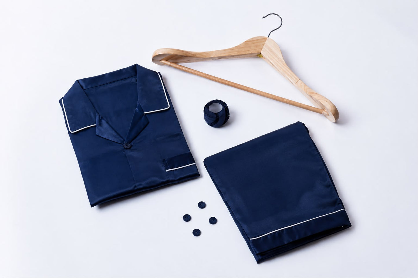 Men's Classic Navy Blue Silk Sleepwear Set