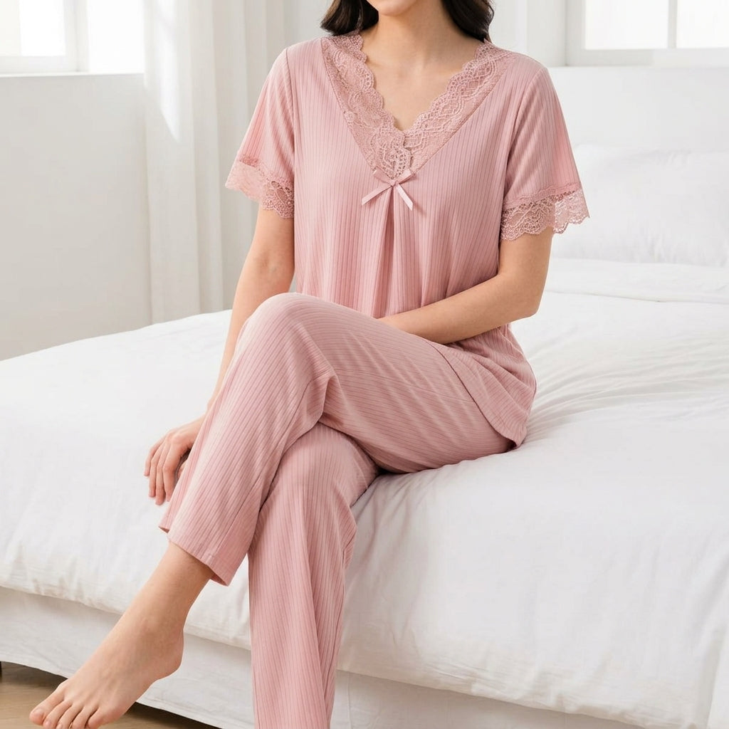 Elegant Lace Jersey Nightwear Set