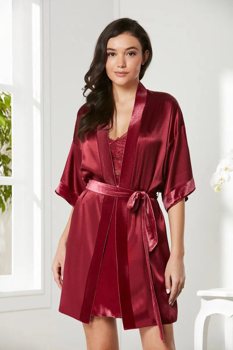 Pierre Cardin 2-Piece Premium Silk Short Gown Set with Velvet Inner