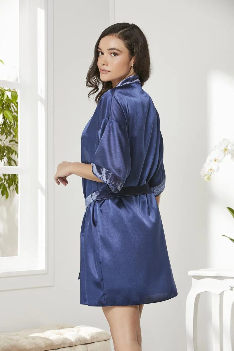 Pierre Cardin 2-Piece Premium Silk Short Gown Set with Velvet Inner
