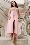 Imaj Blush Pink Long Lace Robe & Satin Nightdress Set