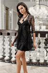 Imaj Midnight Black Lace Robe & Satin Chemise Set