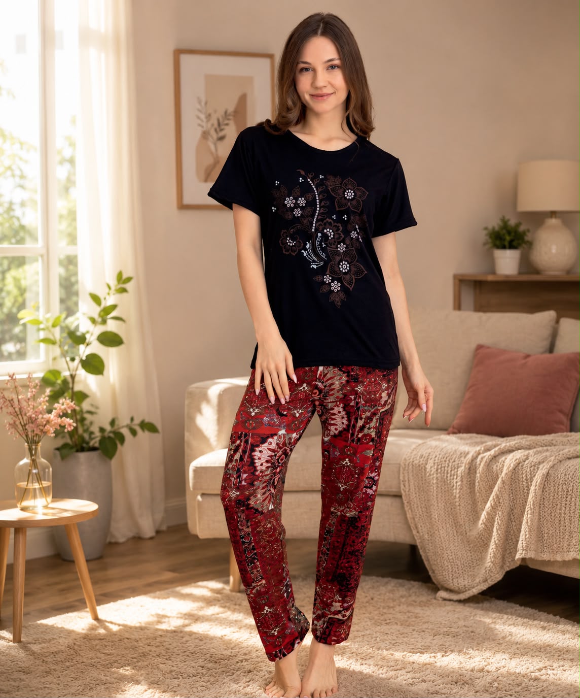 Stella Pink Soft Hosiery Printed Lounge Set – Ruby Elegance