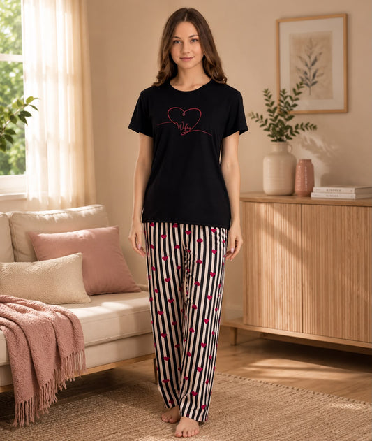 Stella Pink Soft Hosiery Printed Lounge Set – Midnight Hearts