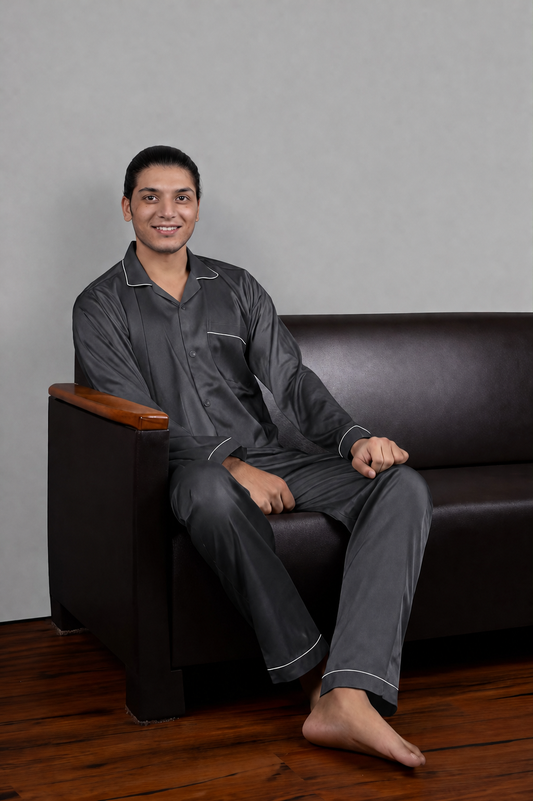 Men's Classic Grey Silk Sleepwear Set