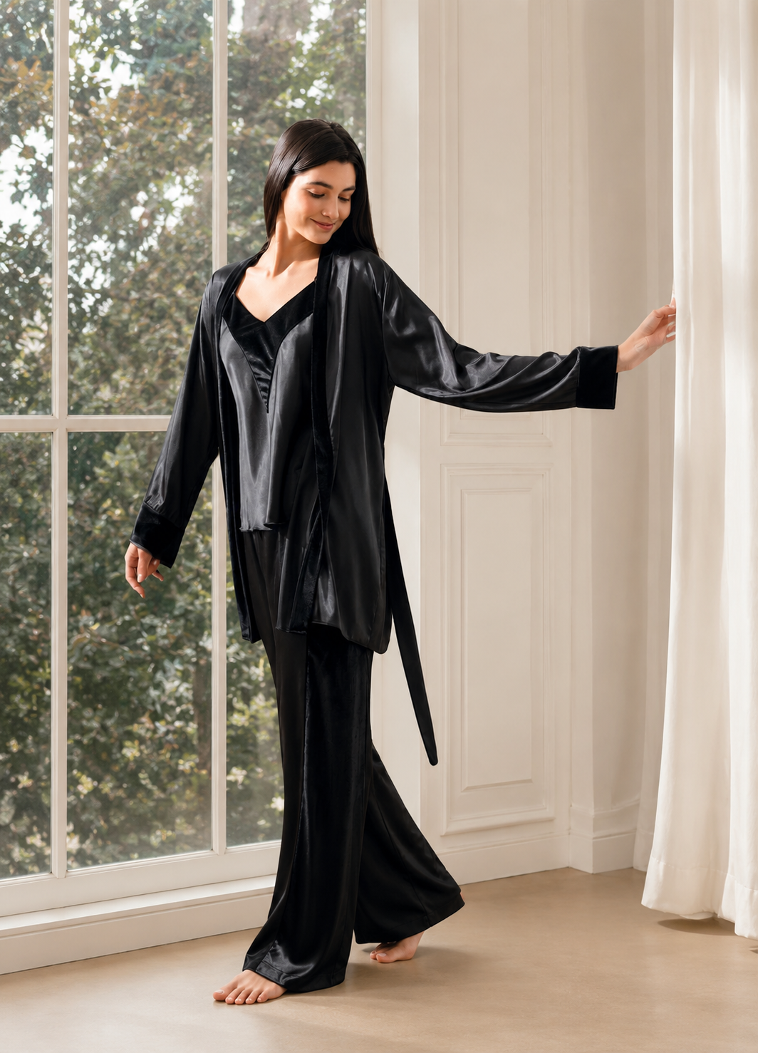 Luxury Satin & Velvet 3 Piece Pajama Lounge Set