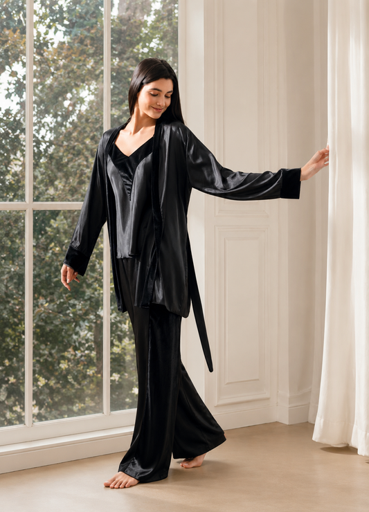 Luxury Satin & Velvet 3 Piece Pajama Lounge Set