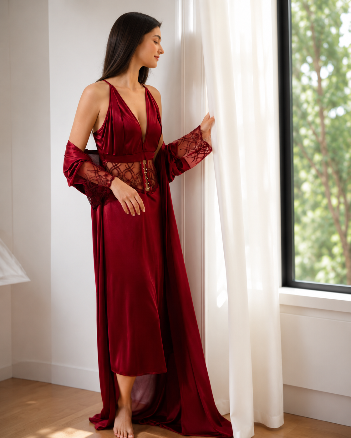 Luxury Satin Lace Bridal Robe & Nighty Set