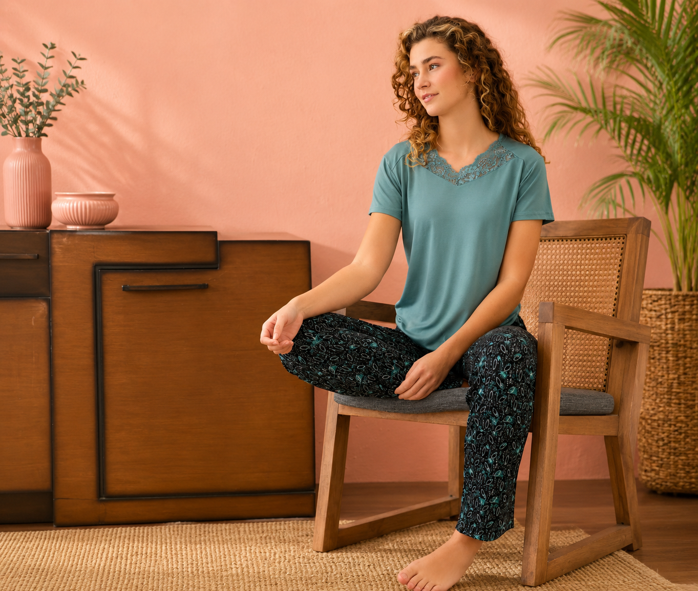 Noya Soft Hosiery Printed Lounge Set – Ocean Mist
