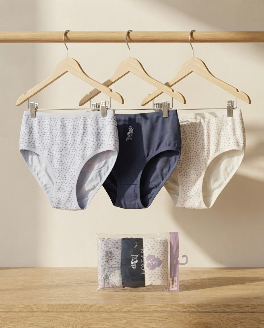 Koza Turkish Cotton Plus Size Comfort Briefs – Pack of 3 – Midnight Dots