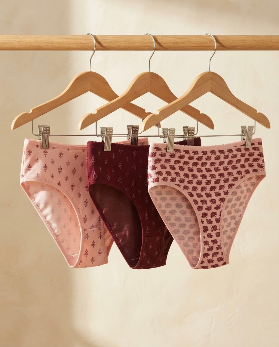 Dominant Turkish Cotton Plus Size Comfort Briefs – Pack of 3 – Blush Garnet