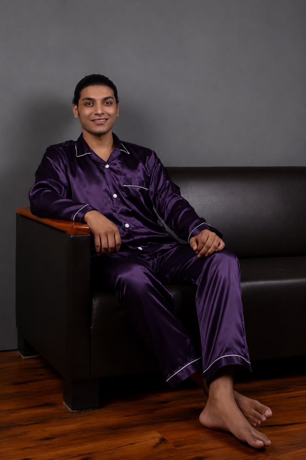 Men's Classic Purple Silk Sleepwear Set