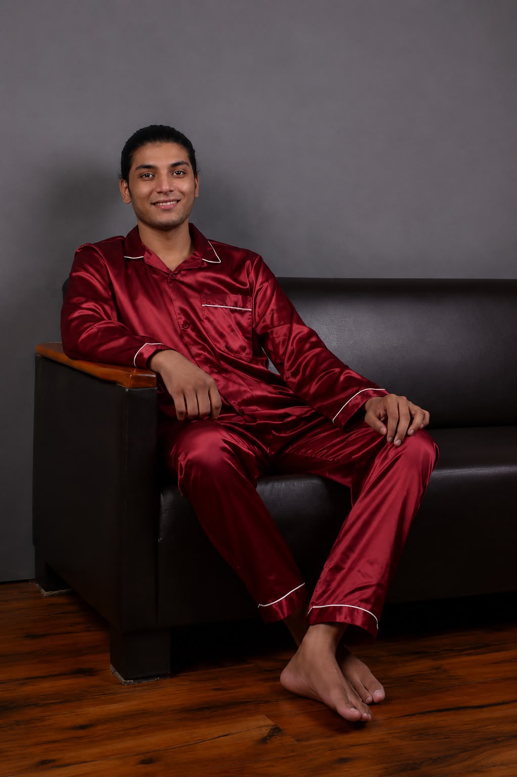 Men's Classic Maroon Silk Sleepwear Set