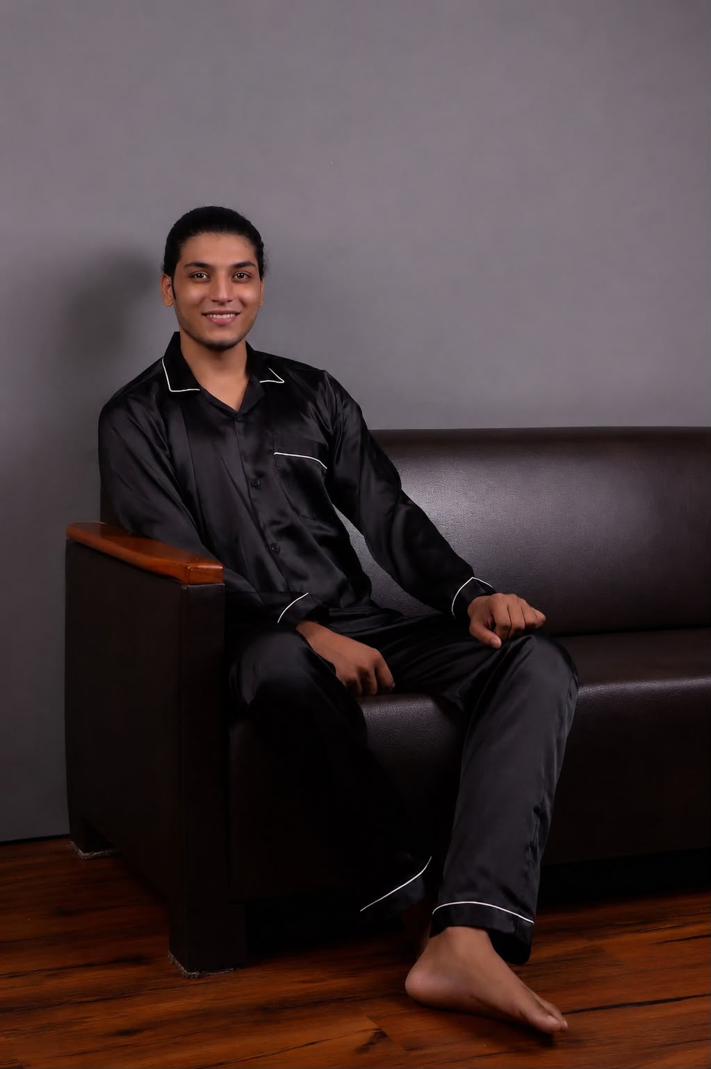 Men's Classic Black Silk Sleepwear Set