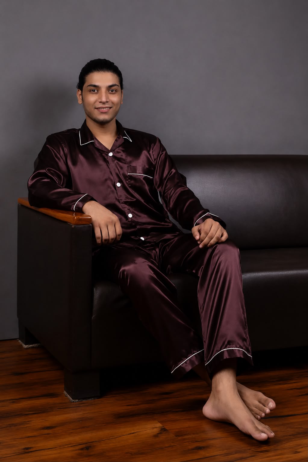Men's Classic Brown Silk Sleepwear Set