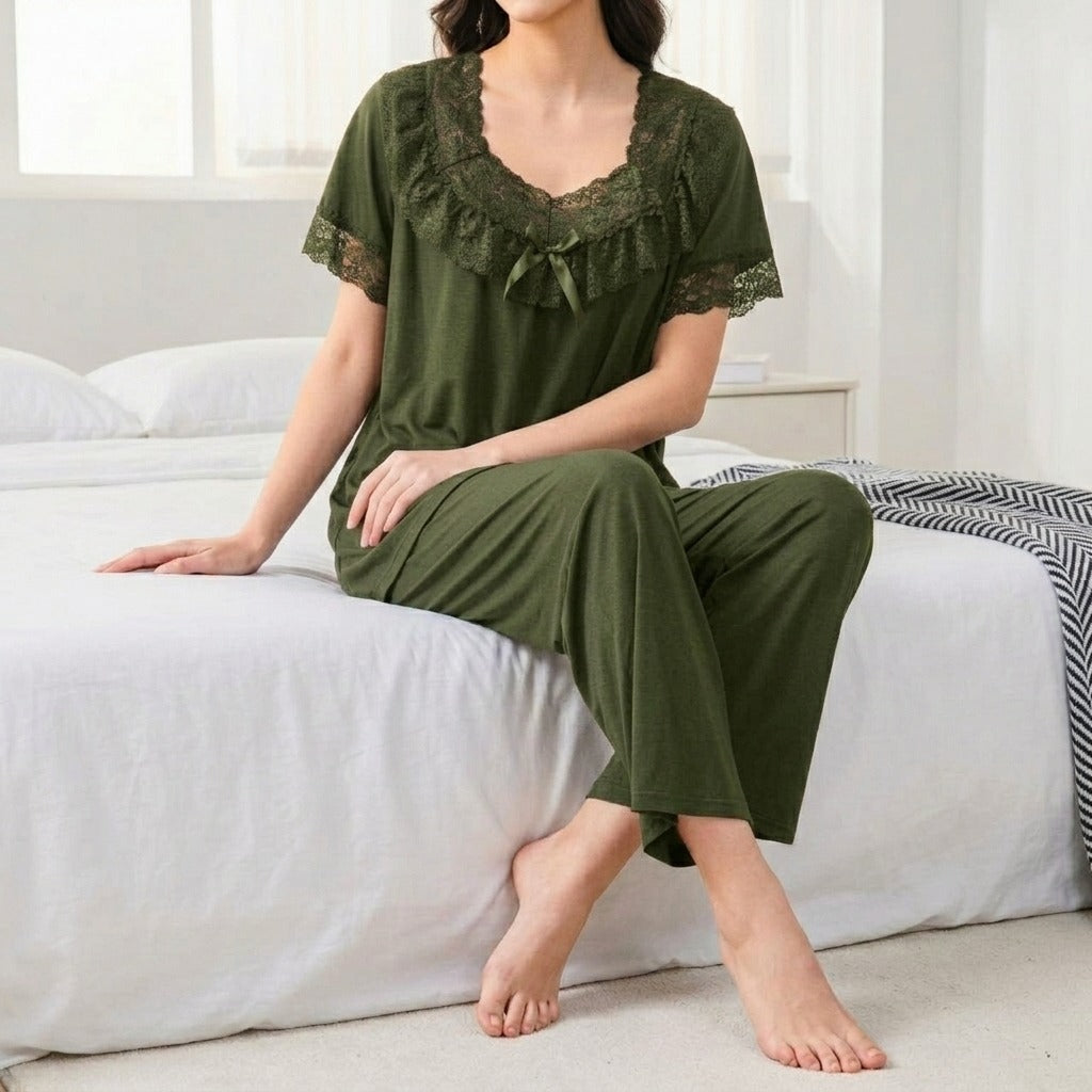 Lace Trim Jersey Nightwear Set