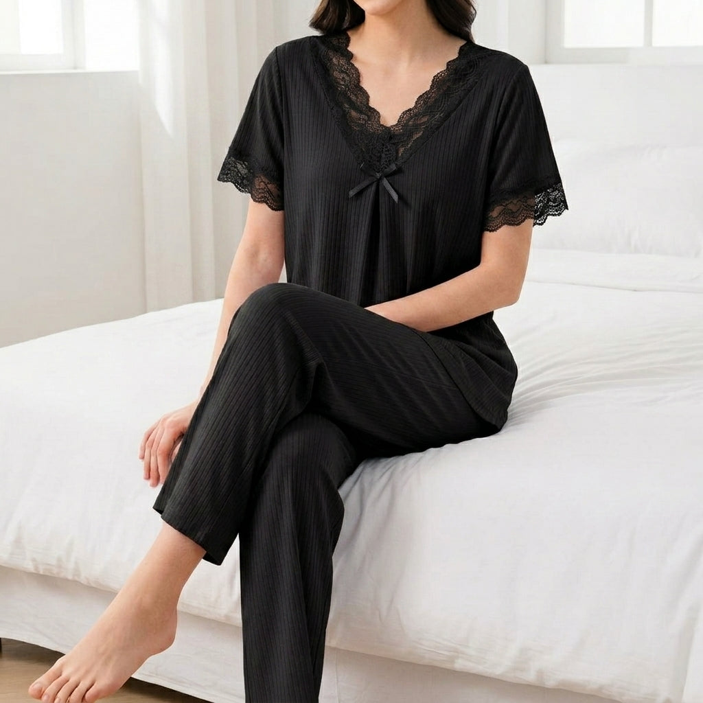 Elegant Lace Jersey Nightwear Set